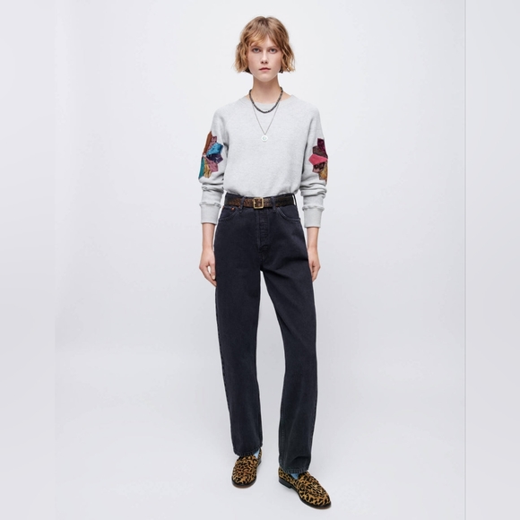 Re/done Classic Raglan Crewneck in Heather Grey Patchwork Size XS - Picture 4 of 7